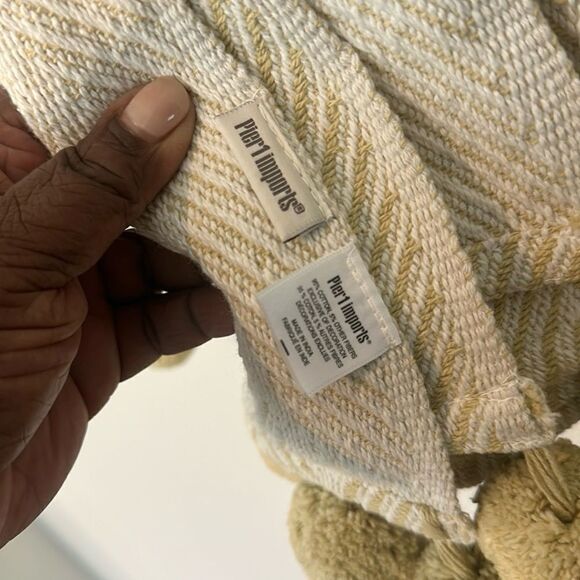 Pier 1 Chevron Pattern Pom Pom Throw Blanket 50”x60” - Picture 5 of 5